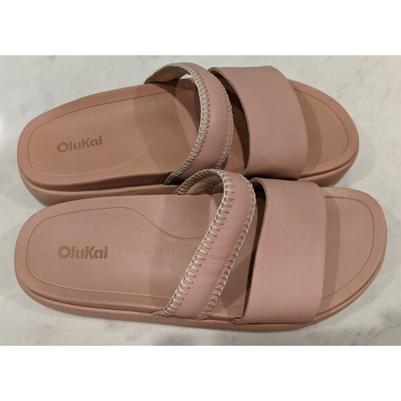 Women's OluKai PAE 2-Strap Leather Platform Sandals in Soft Pink Size 9 - Picture 11 of 13